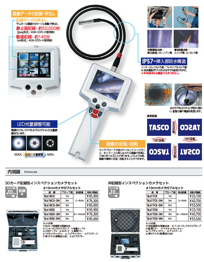 タスコ SDカード記録型インスぺクションカメラセット TA418CX (64-0817